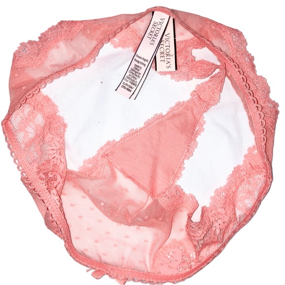 *3 for $30!* Victoria’s Secret Dream Angels Coral Pink Dot Lace Thong S NWT - Picture 4 of 4